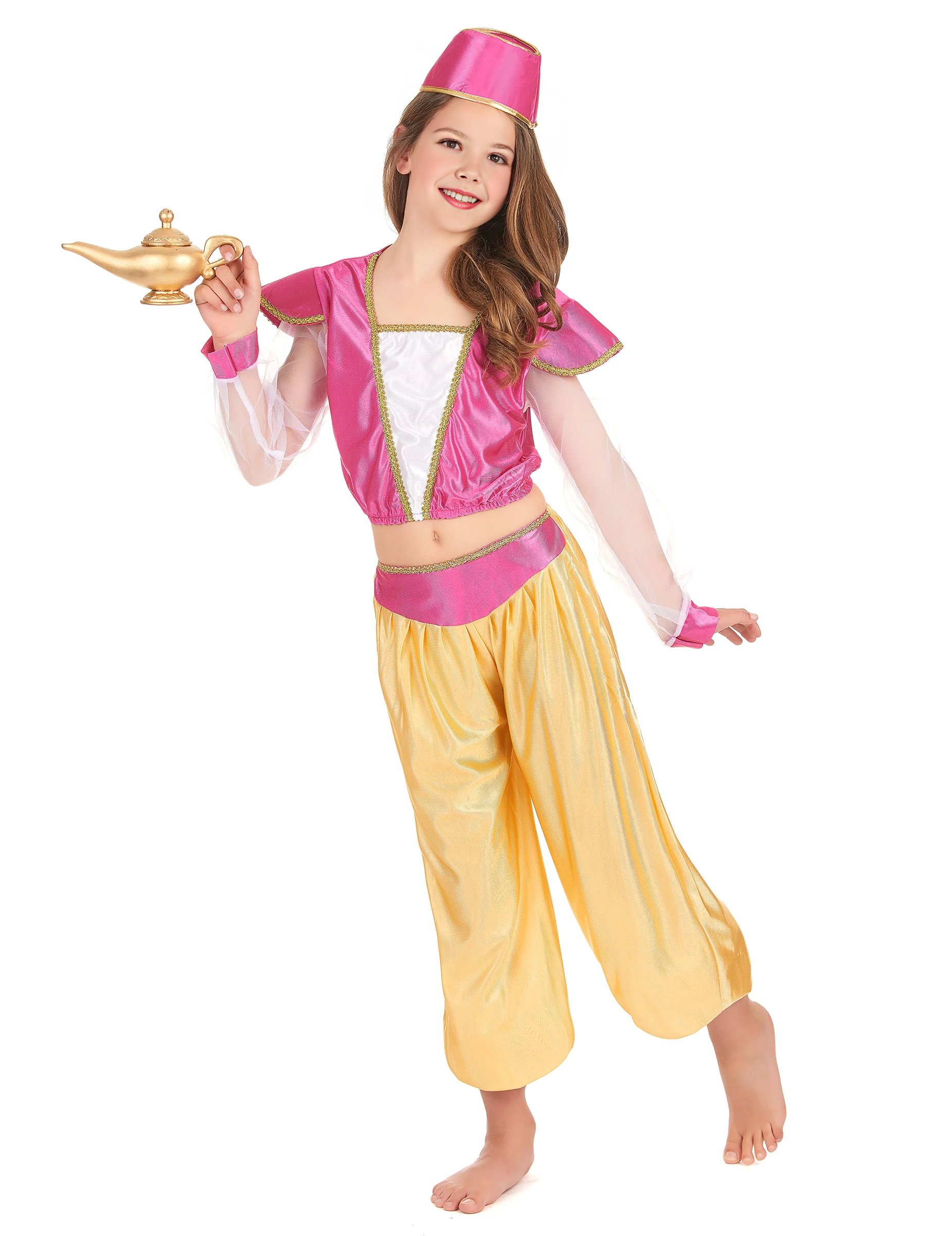 Orientalische Prinzessin Kostüm für Kinder pink-gelb von KARNEVAL-MEGASTORE