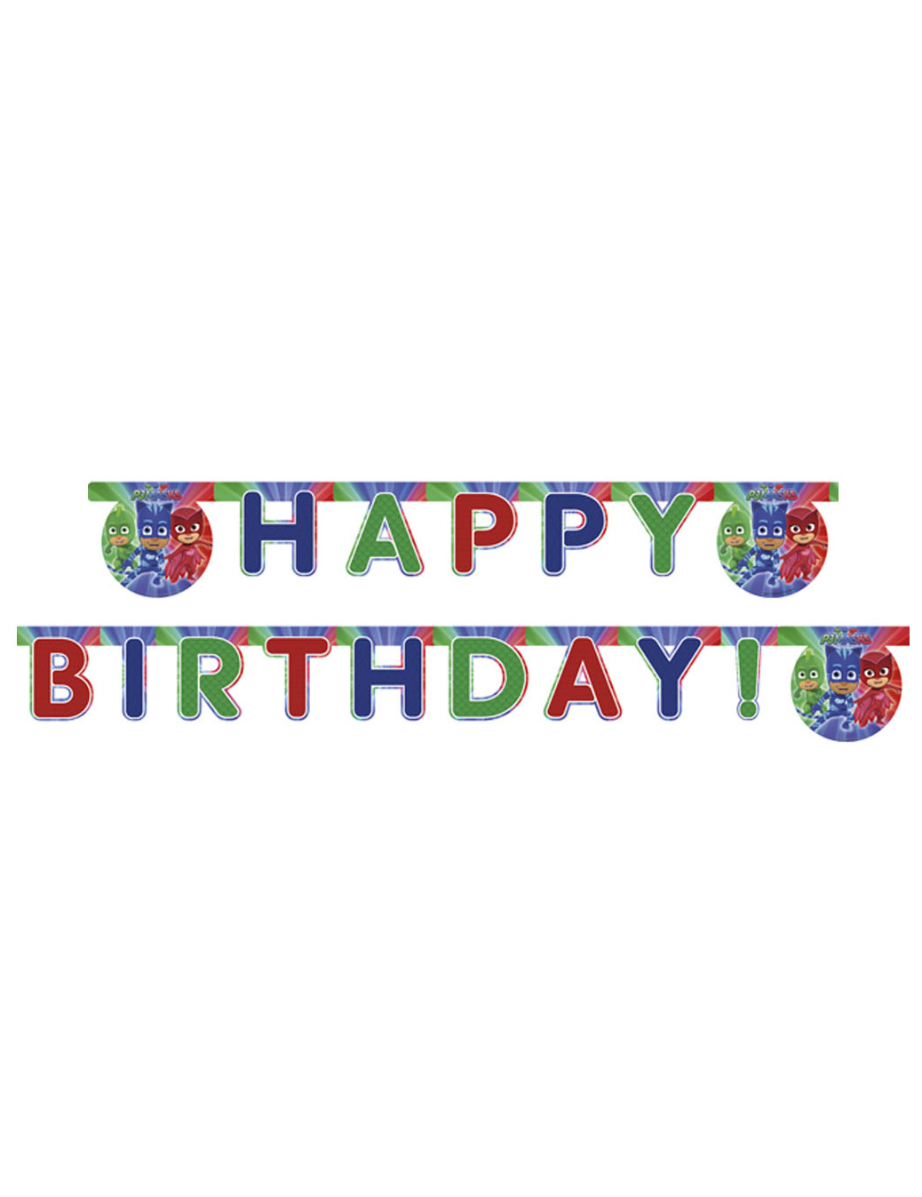 PJ Masks-Geburtstagsgirlande Happy Birthday grün-blau-rot 2m von KARNEVAL-MEGASTORE