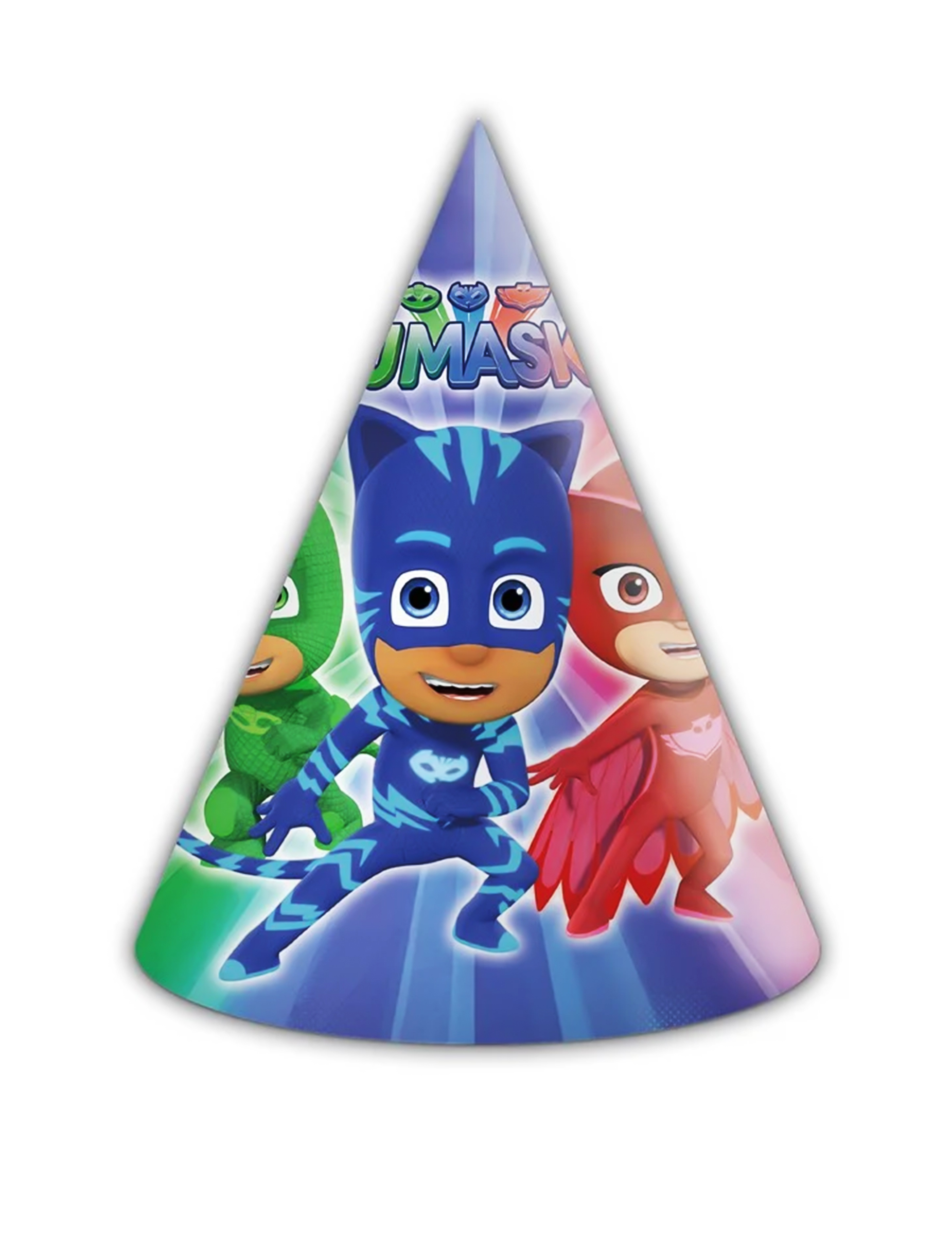 PJ Masks-Partyhüte 6 Stück blau-rot-grün von KARNEVAL-MEGASTORE