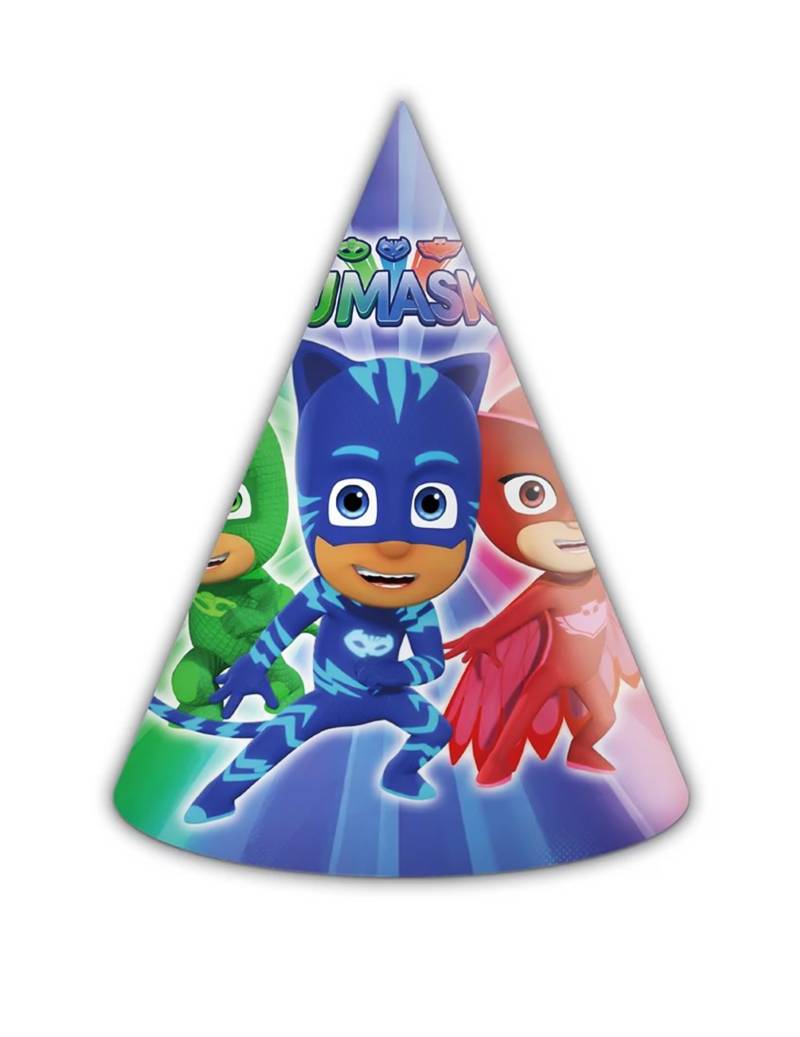 PJ Masks-Partyhüte 6 Stück blau-rot-grün von KARNEVAL-MEGASTORE