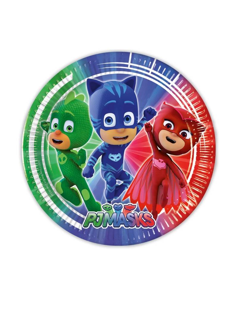 PJ Masks-Teller Kinderparty-Tischdeko 8 Stück grün-blau-rot 23cm von KARNEVAL-MEGASTORE