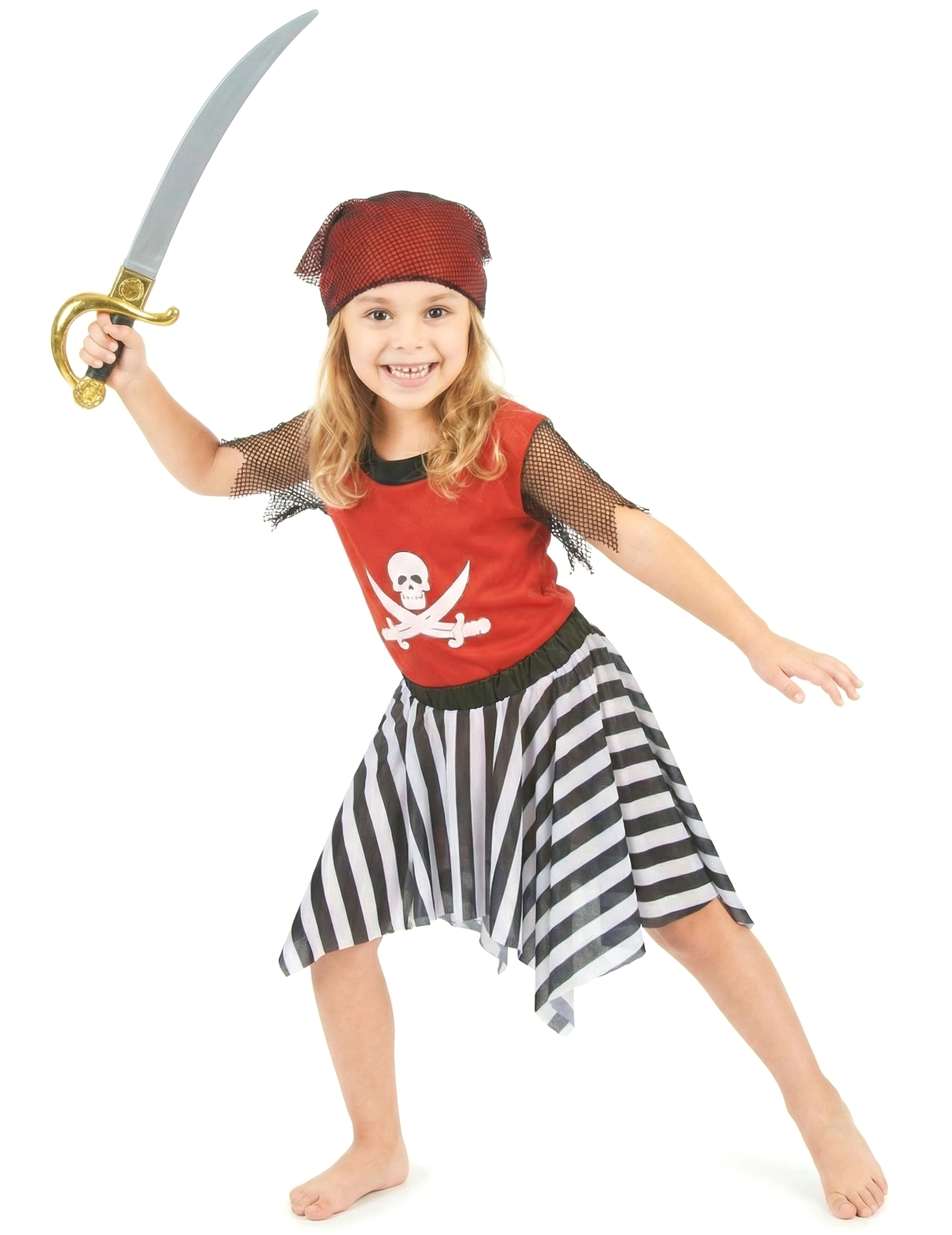 Piratenkostüm für Mädchen Piratenkleid rot-schwarz-weiss von KARNEVAL-MEGASTORE