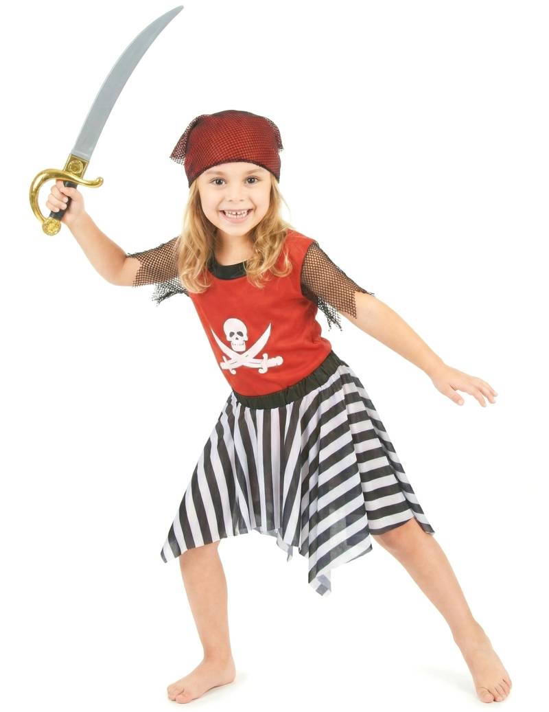 Piratenkostüm für Mädchen Piratenkleid rot-schwarz-weiss von KARNEVAL-MEGASTORE