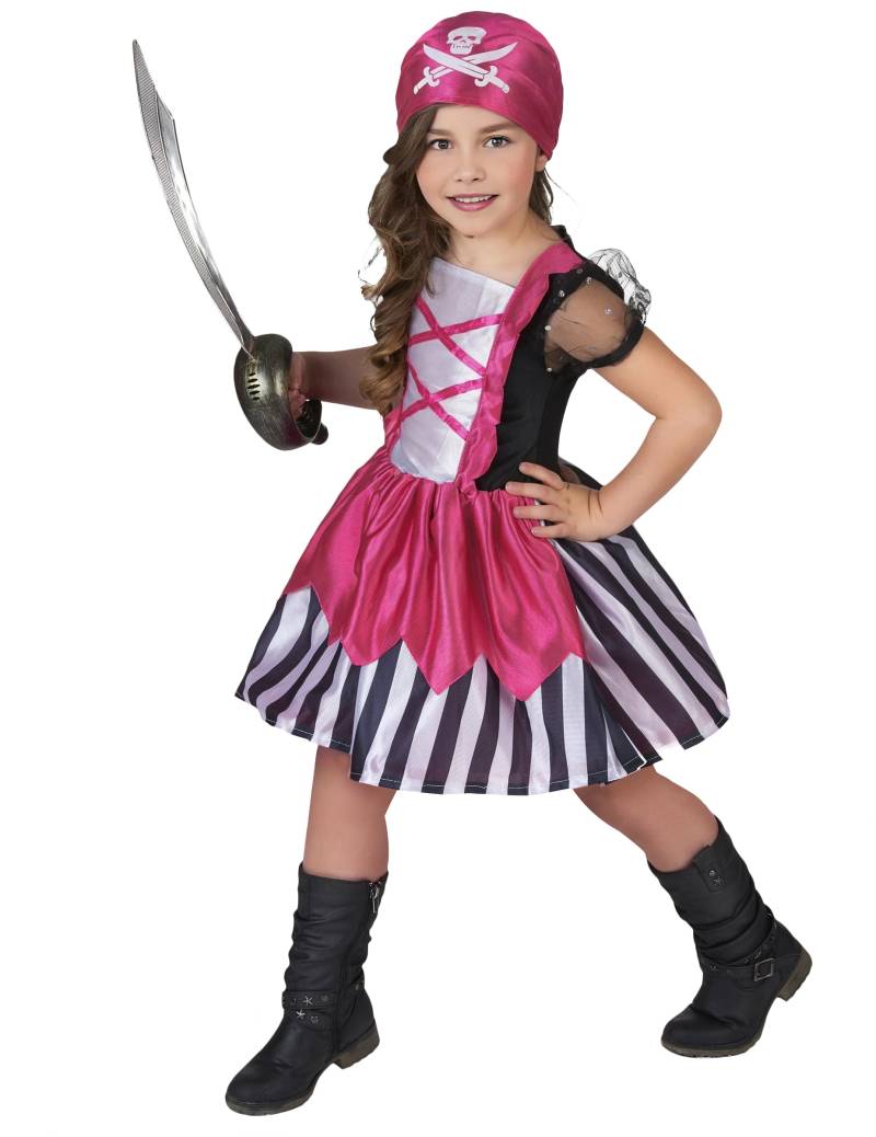 Piratenkostüm für Mädchen schwarz-weiss-pink von KARNEVAL-MEGASTORE