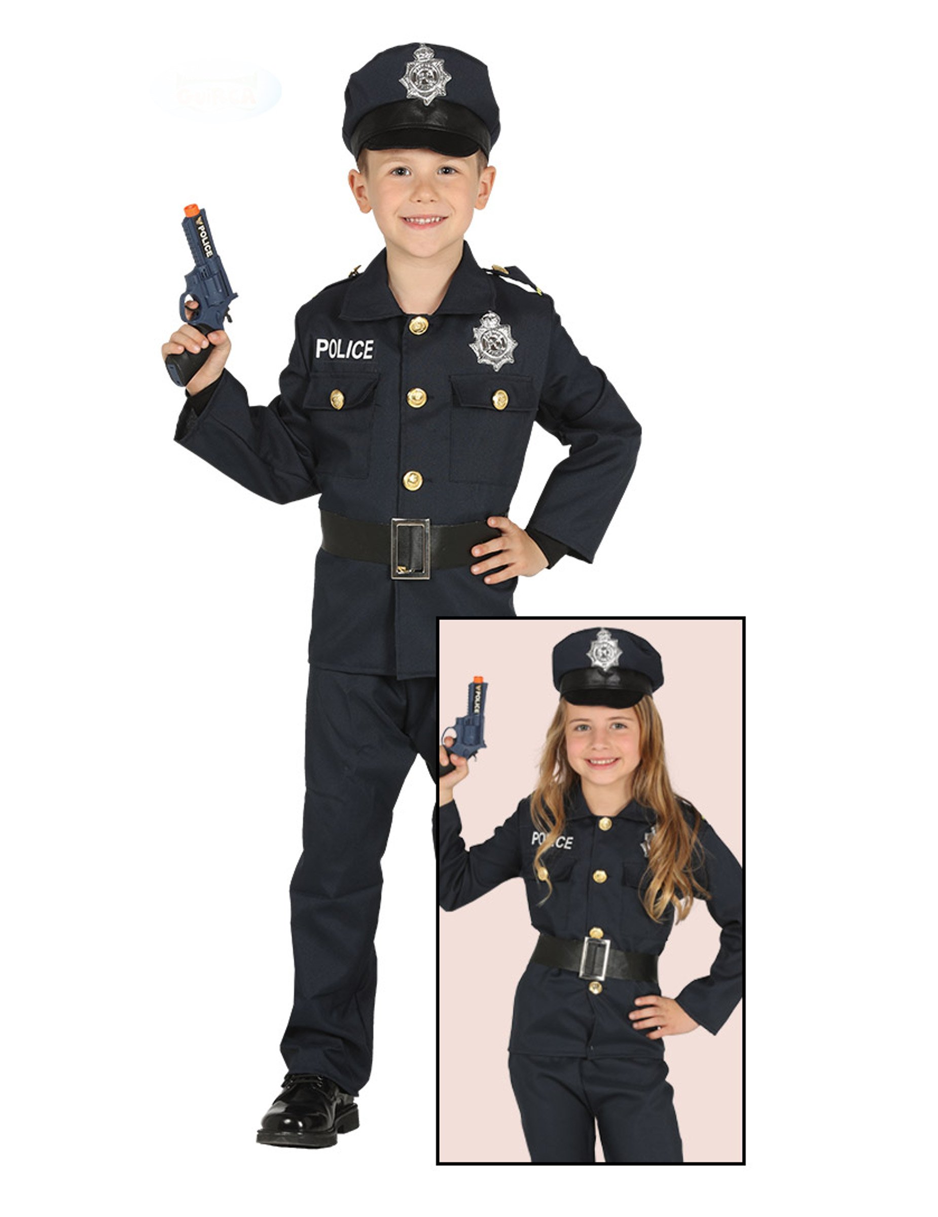 Polizisten-Kostüm für Kinder Kinder-Karneval-Kostüm blau-schwarz von KARNEVAL-MEGASTORE