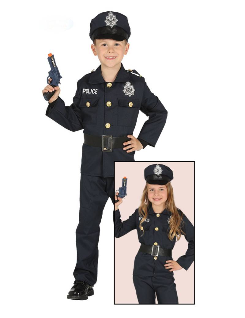 Polizisten-Kostüm für Kinder Kinder-Karneval-Kostüm blau-schwarz von KARNEVAL-MEGASTORE