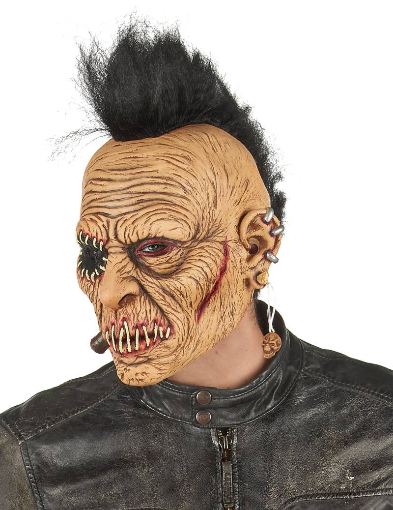 Punker-Maske mit Irokese Horror-Maske für Halloween beige-schwarz Punker-Maske mit Irokese Horror-Maske für Halloween beige-schwarz von KARNEVAL-MEGASTORE
