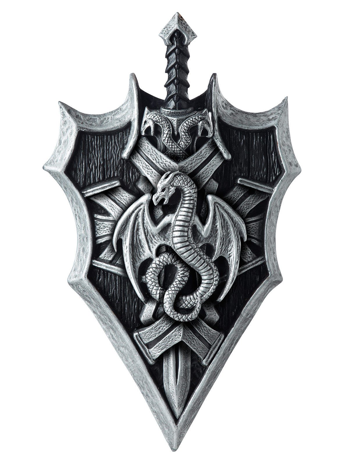 Ritter Schild und Schwert Drache grau-schwarz 53x36cm von KARNEVAL-MEGASTORE