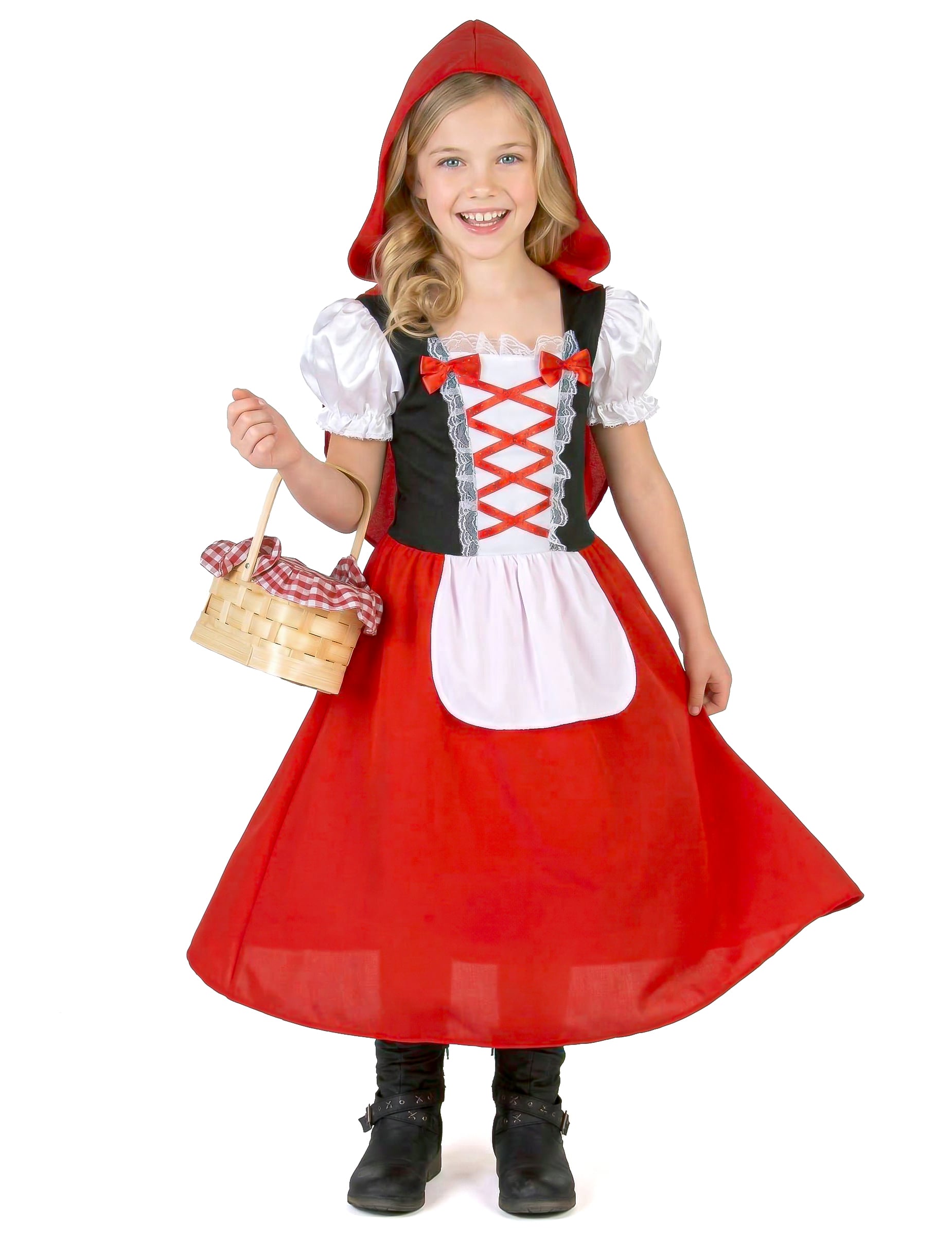Rotkäppchen Märchenkostüm für Kinder rot-weiss-schwarz von KARNEVAL-MEGASTORE