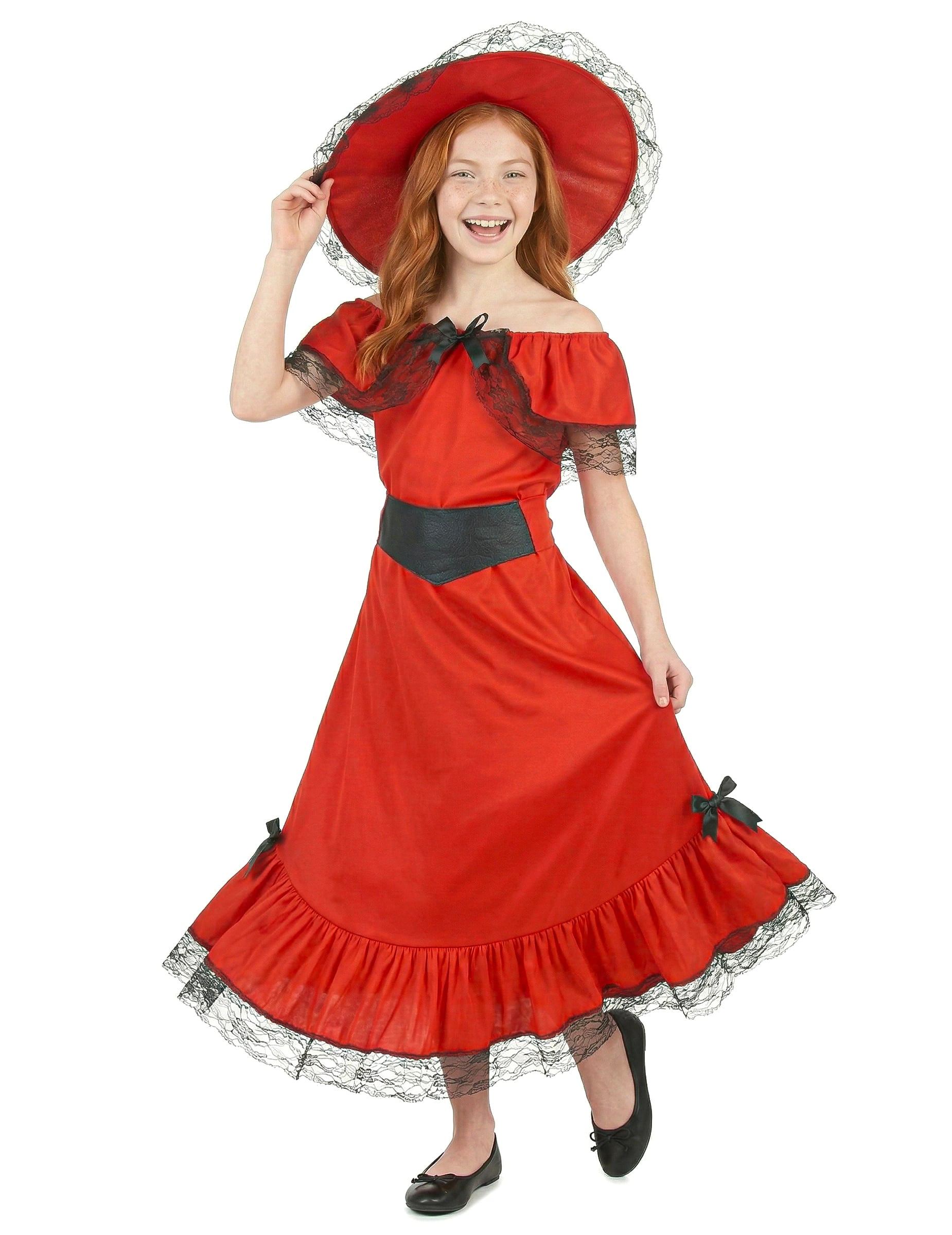 Scarlett-Kinderkostüm Wilder Westen Südstaaten-Lady rot-schwarz von KARNEVAL-MEGASTORE