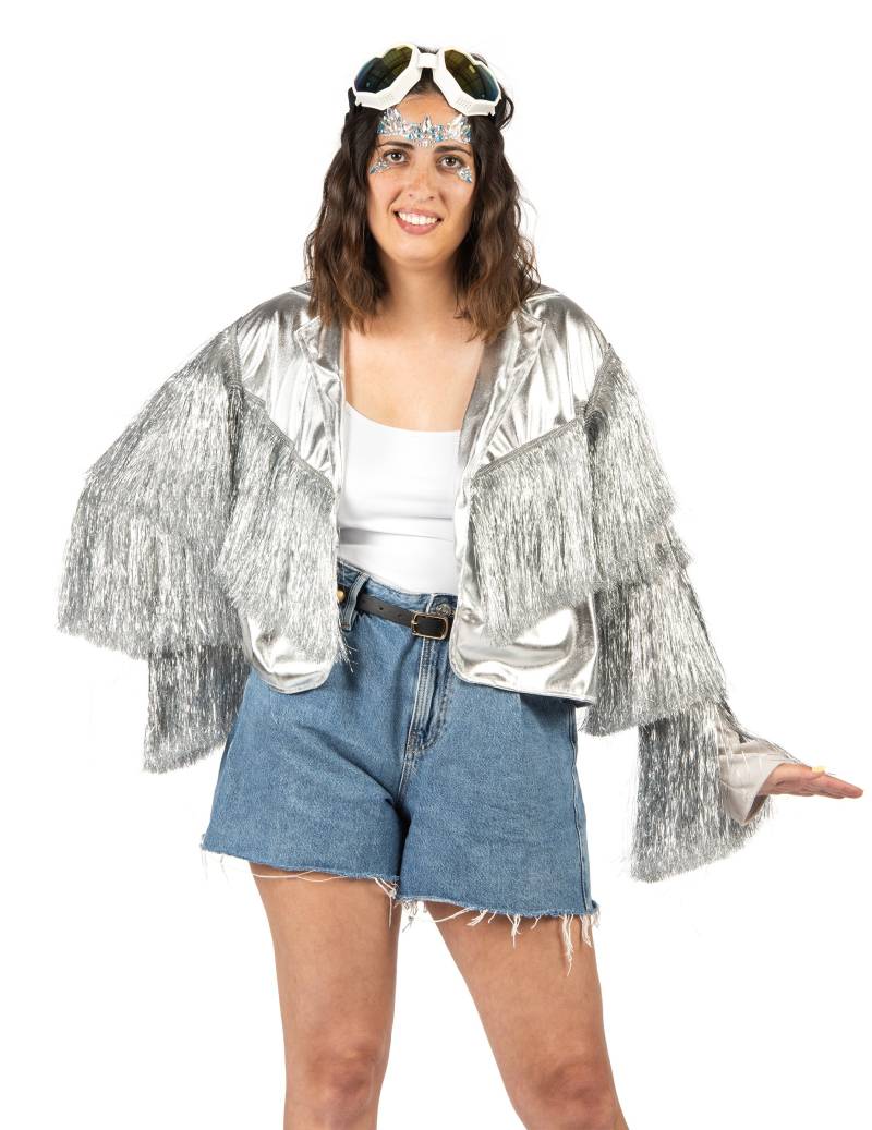 Silberne Damenjacke mit Fransen Western Disco Silberne Damenjacke mit Fransen Western Disco von KARNEVAL-MEGASTORE