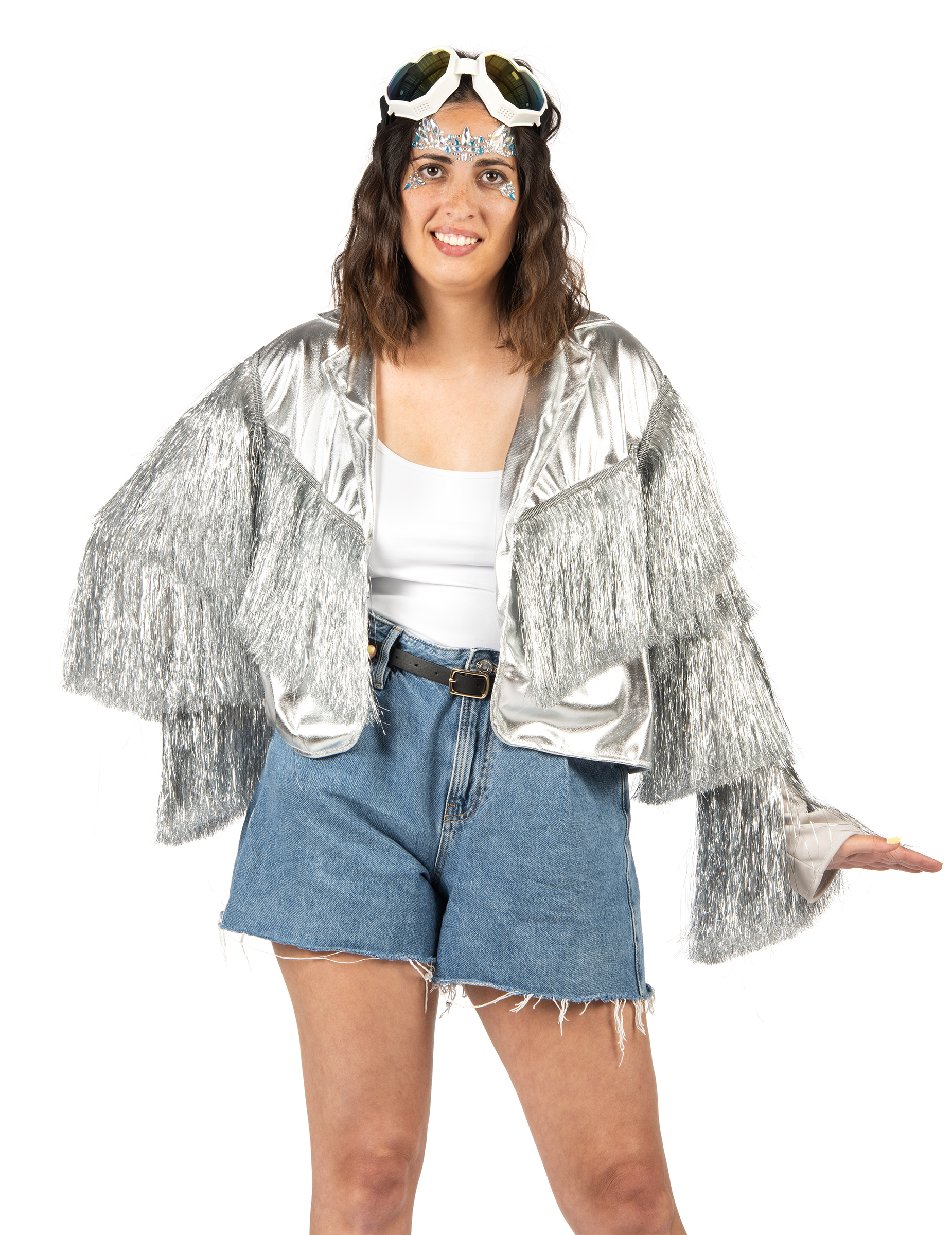 Silberne Damenjacke mit Fransen Western Disco von KARNEVAL-MEGASTORE