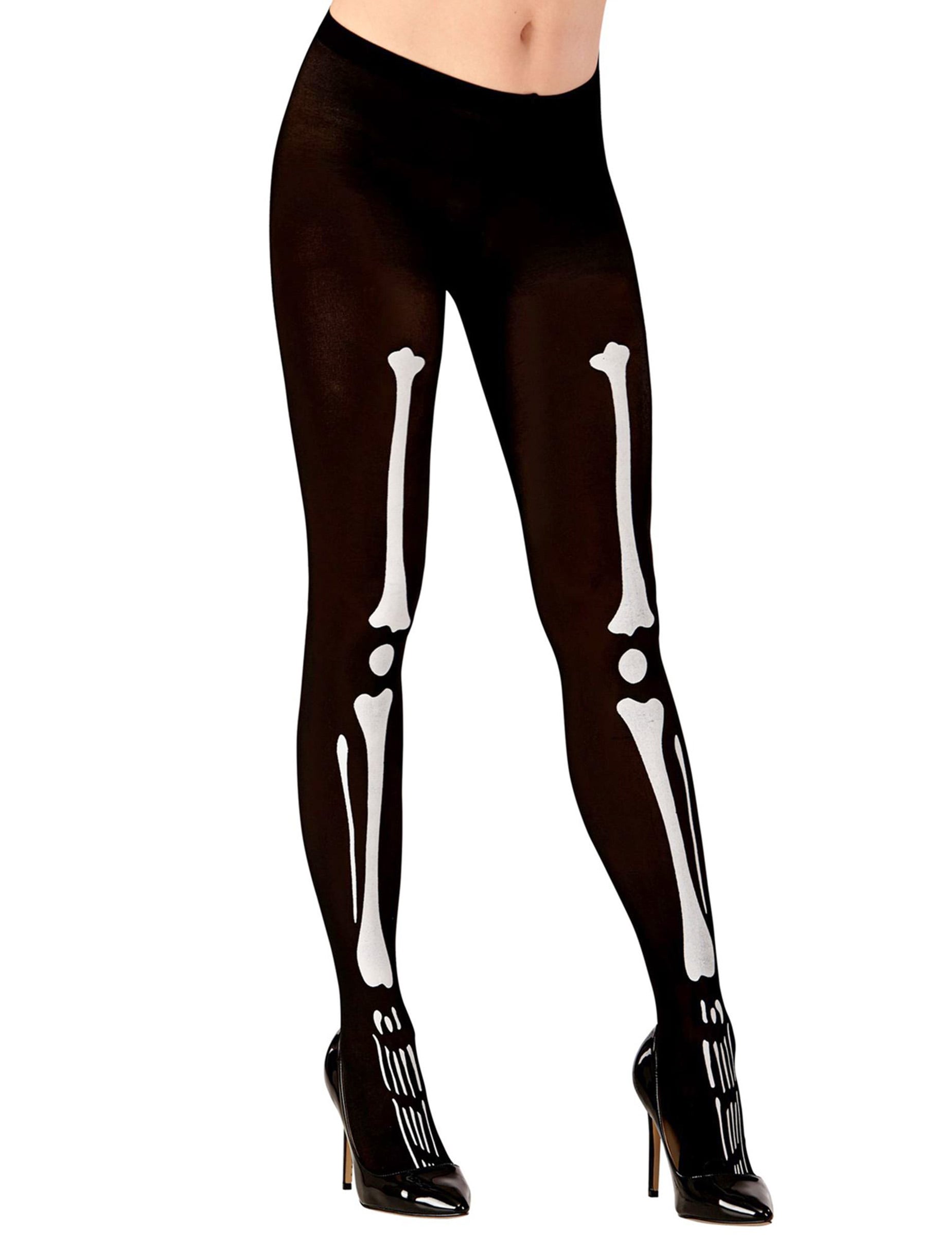 Skelett Knochen Strumpfhose schwarz-weiß von KARNEVAL-MEGASTORE