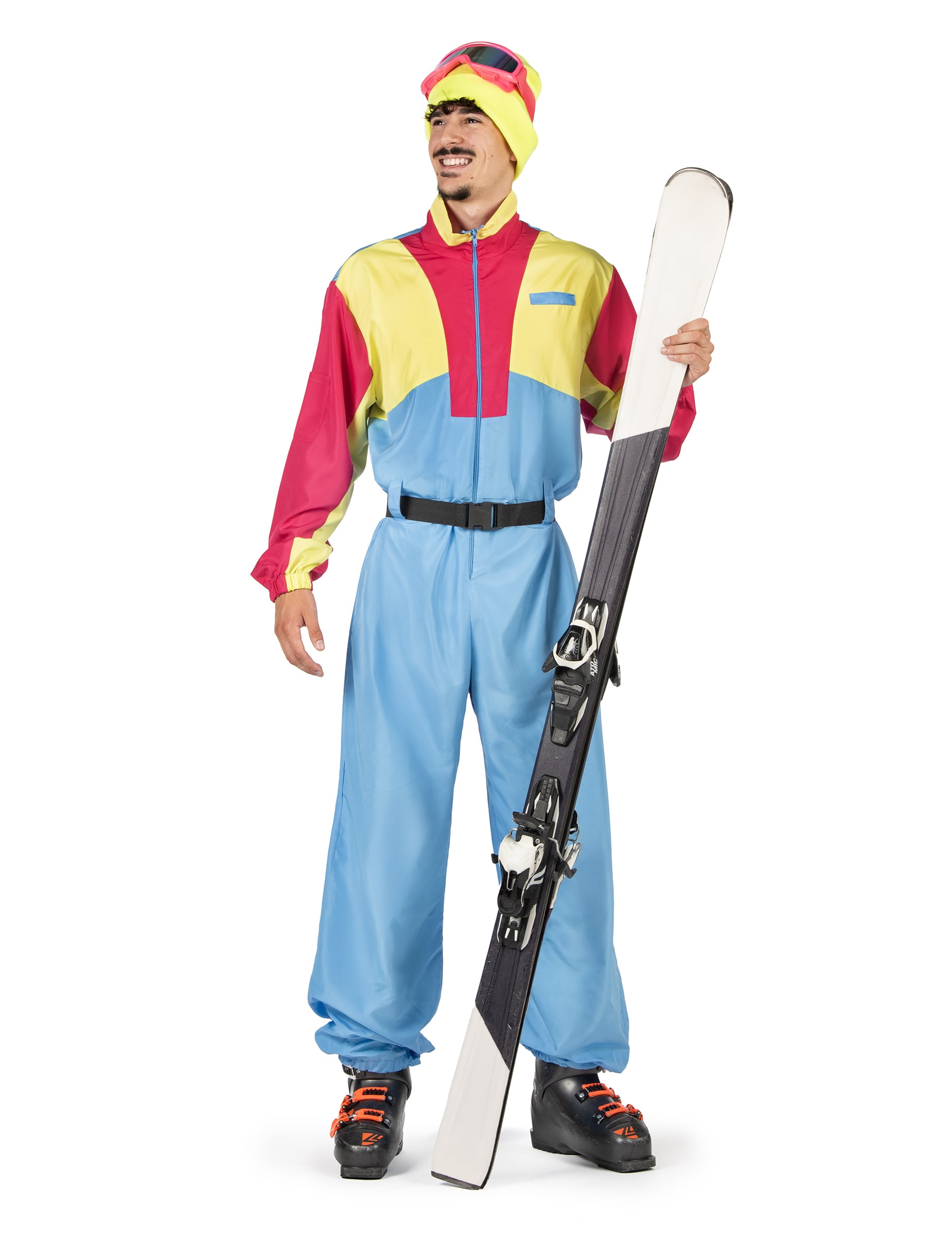 Skianzug für Herren Vintage Retro Stil hellblau gelb rot von KARNEVAL-MEGASTORE