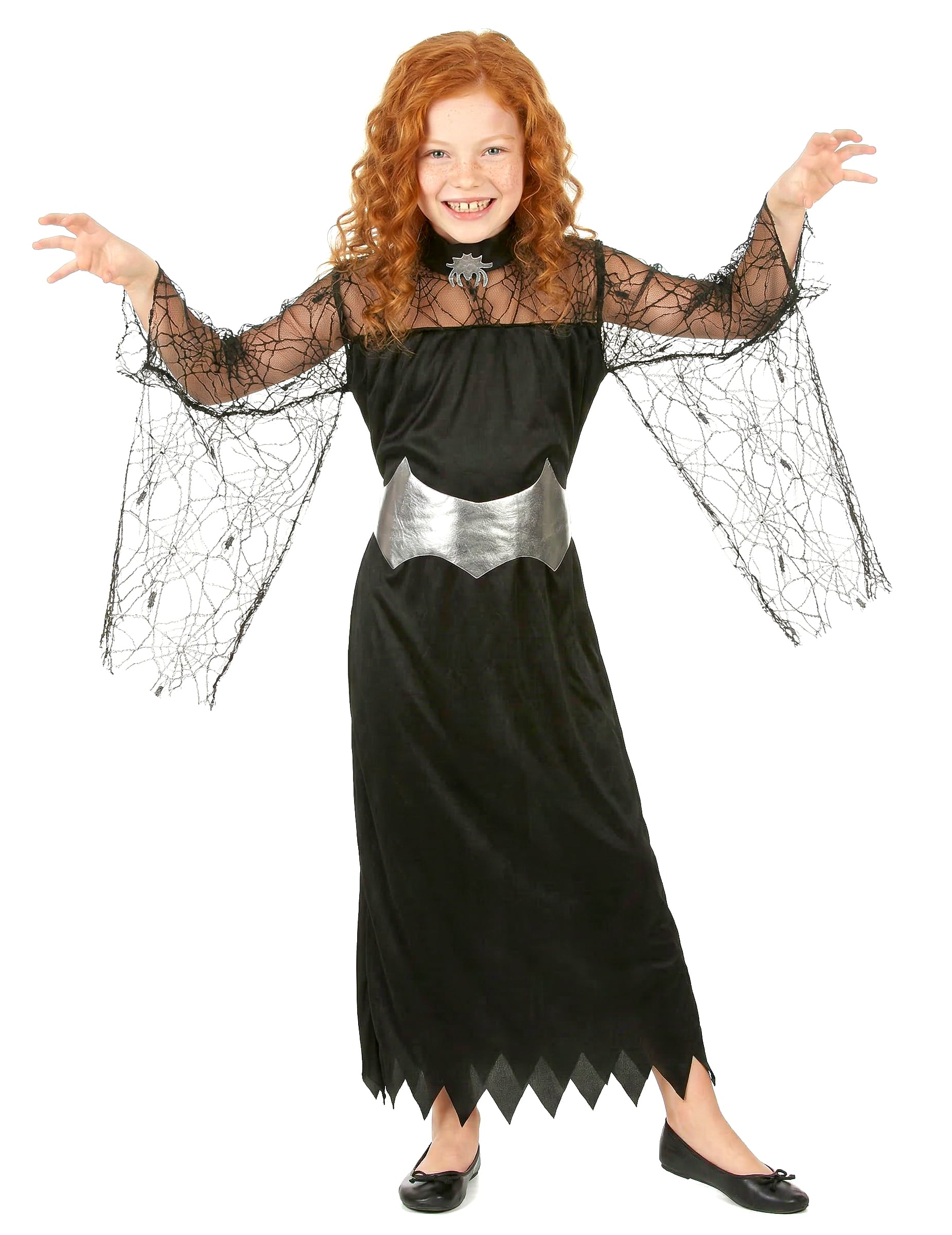 Spinnenkönigin Kinderkostüm schwarz-silber von KARNEVAL-MEGASTORE