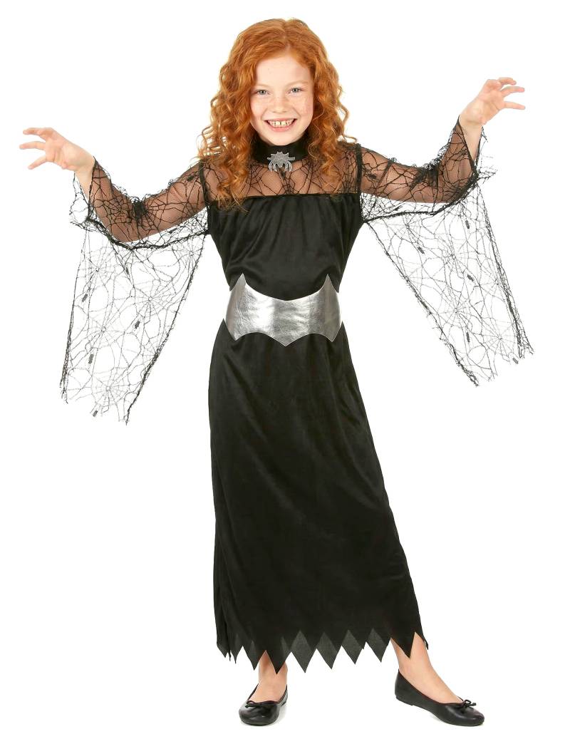 Spinnenkönigin Kinderkostüm schwarz-silber von KARNEVAL-MEGASTORE