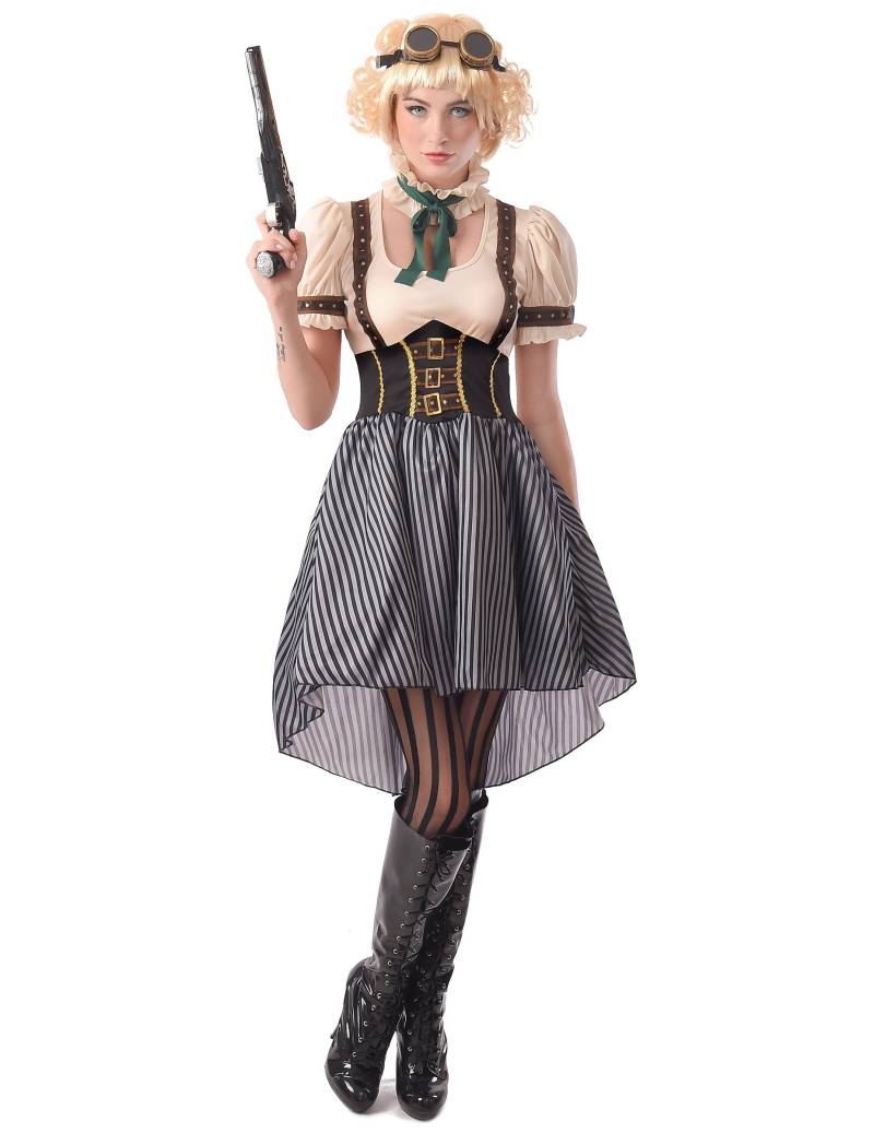 Steampunk-Kostüm für Damen Steampunk-Sheriff Halloween-Kostüm weiss-braun-schwarz von KARNEVAL-MEGASTORE