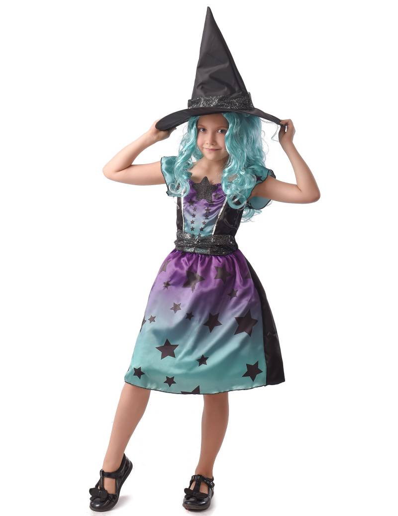 Sternen-Hexe Mädchenkostüm Halloween-Kostüm violett-türkis von KARNEVAL-MEGASTORE