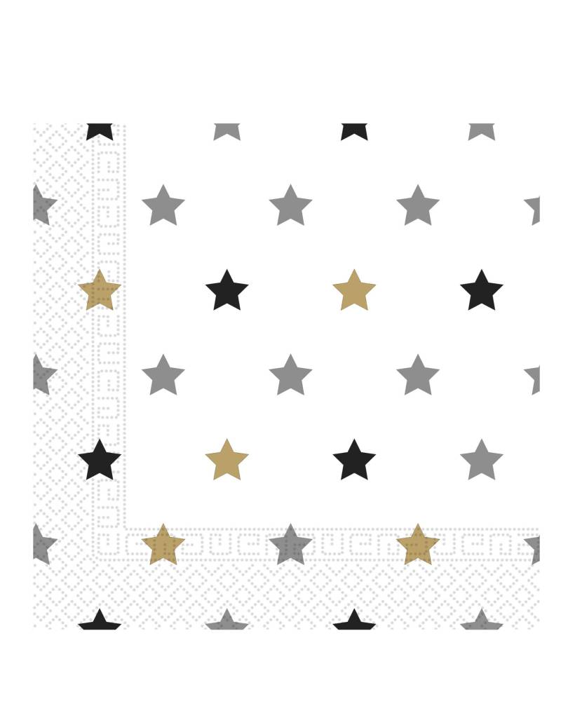 Sternen-Servietten für Weihnachten und Silvester 20 Stück grau-gold-weiß 33 x 33 cm von KARNEVAL-MEGASTORE