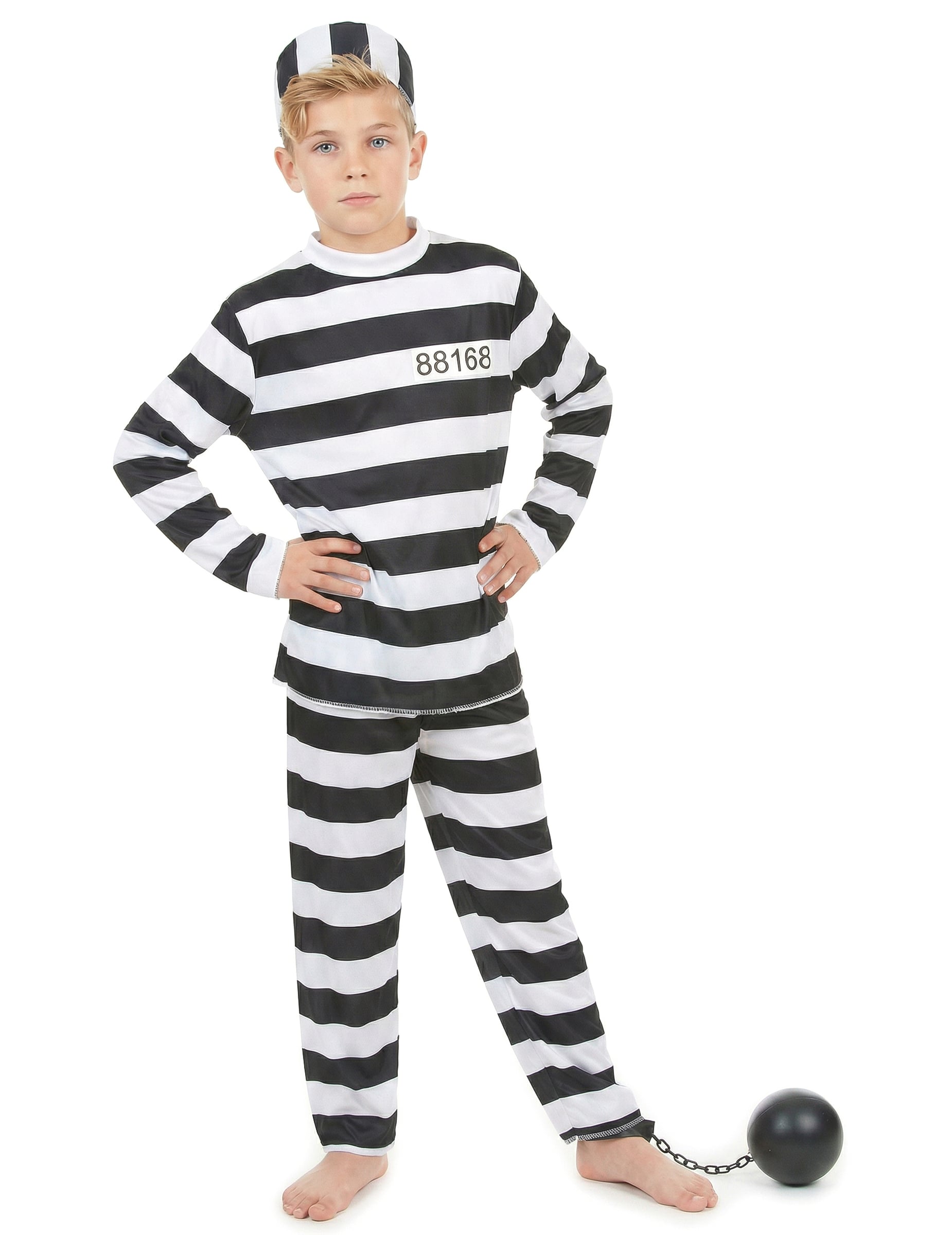 Sträflings-Kostüm für Kinder schwarz-weiss von KARNEVAL-MEGASTORE