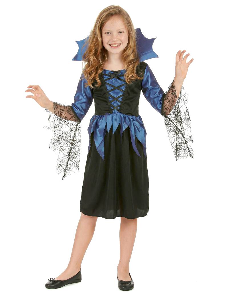 Süße Spinnen-Königin Kinderkostüm blau-schwarz von KARNEVAL-MEGASTORE