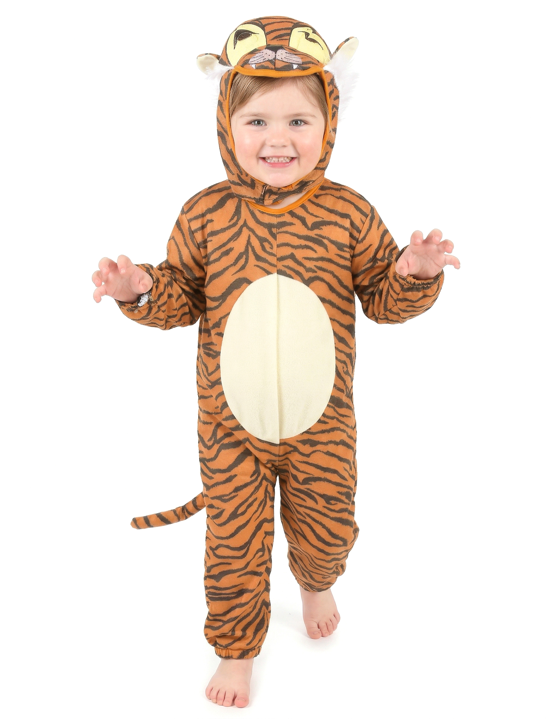 Süsser Tiger Kinderkostüm Raubkatze orange-schwarz-weiss von KARNEVAL-MEGASTORE