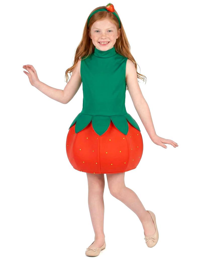 Süsses Erdbeerkostüm für Mädchen grün-rot von KARNEVAL-MEGASTORE