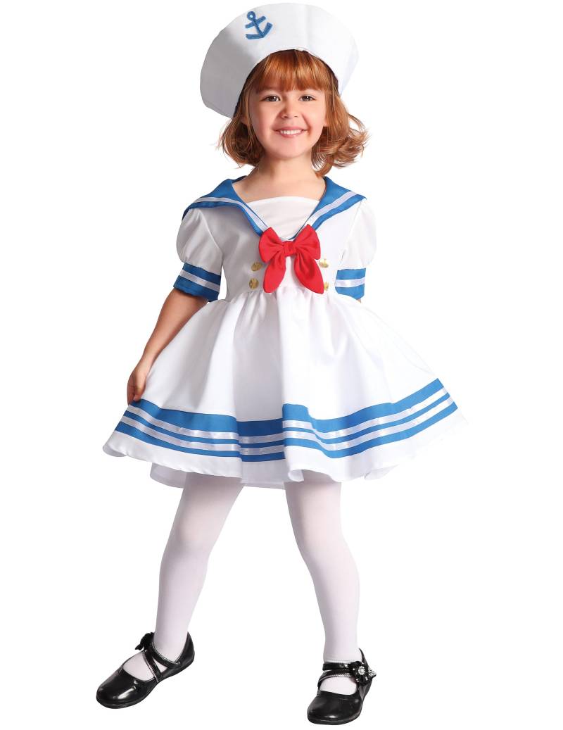 Süsses Matrosin-Kostüm für Mädchen Berufskostüm für Kinder weiss-blau von KARNEVAL-MEGASTORE