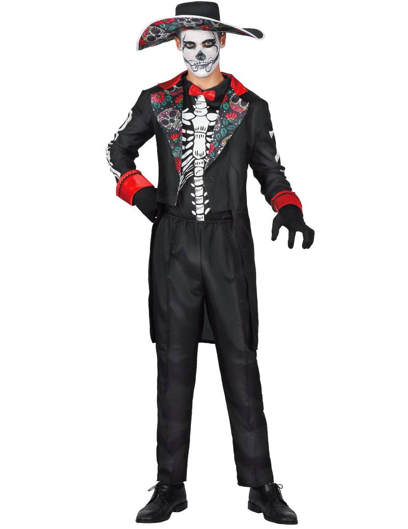 Tag der Toten Anzug Halloween-Kostüm für herren schwarz-bunt von KARNEVAL-MEGASTORE
