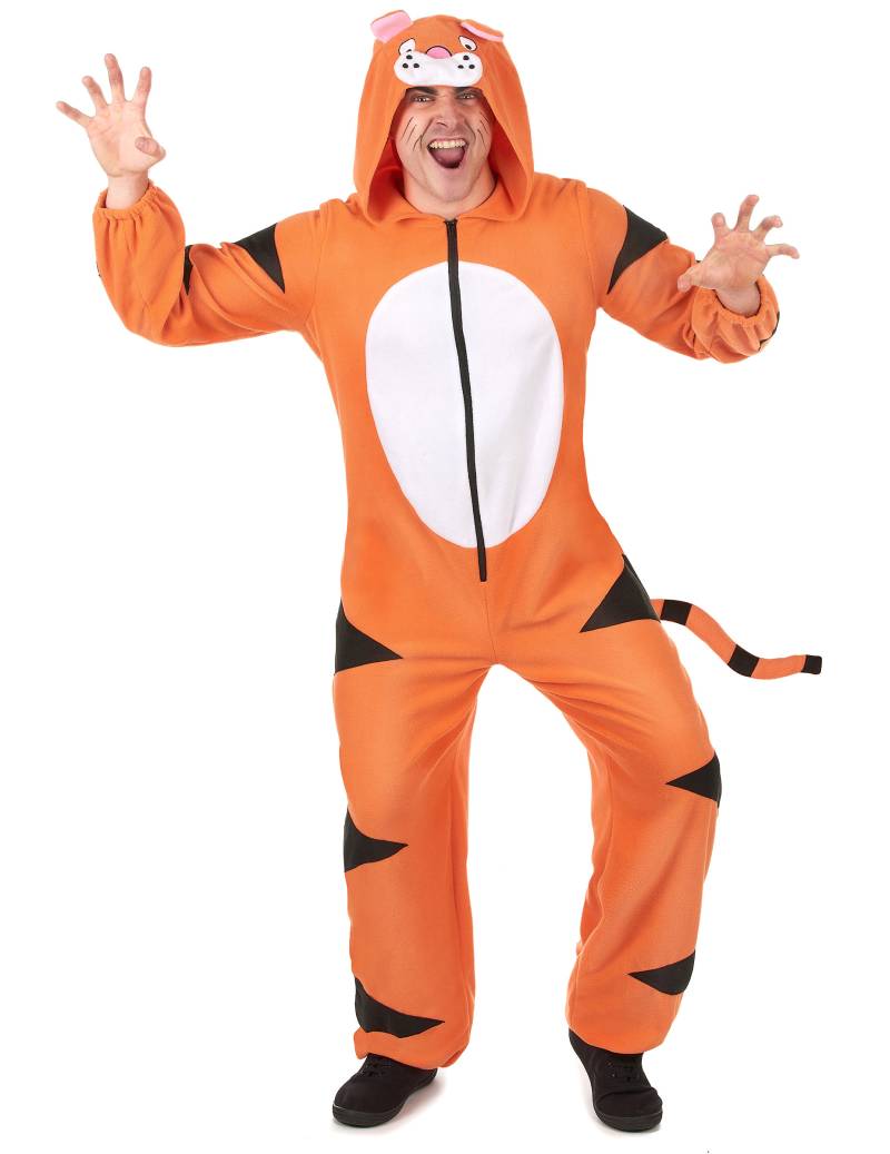 Tiger Onesie Kostüm Overall orange-schwarz von KARNEVAL-MEGASTORE