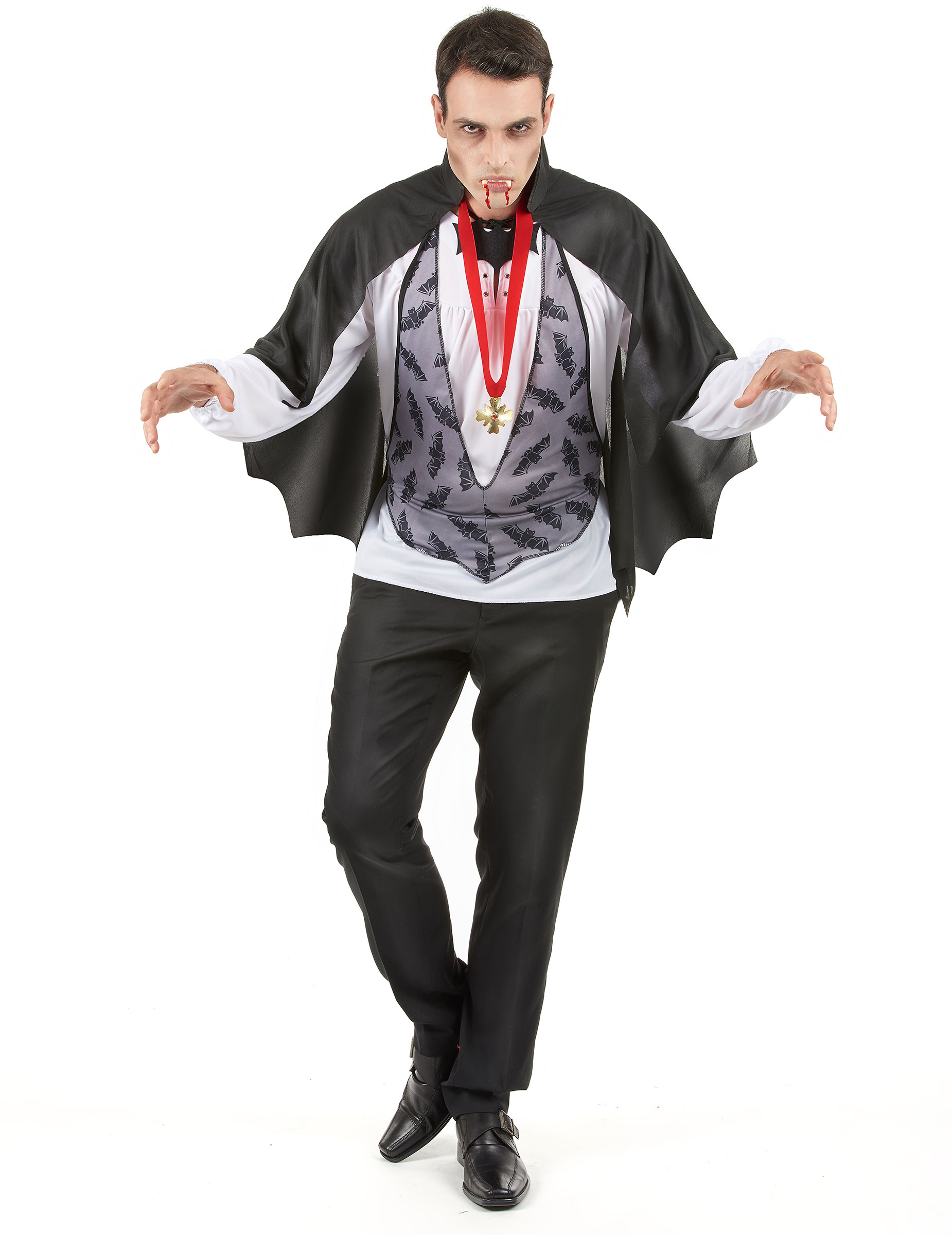 Vampir Halloween-Kostüm Dracula schwarz-grau-rot von KARNEVAL-MEGASTORE