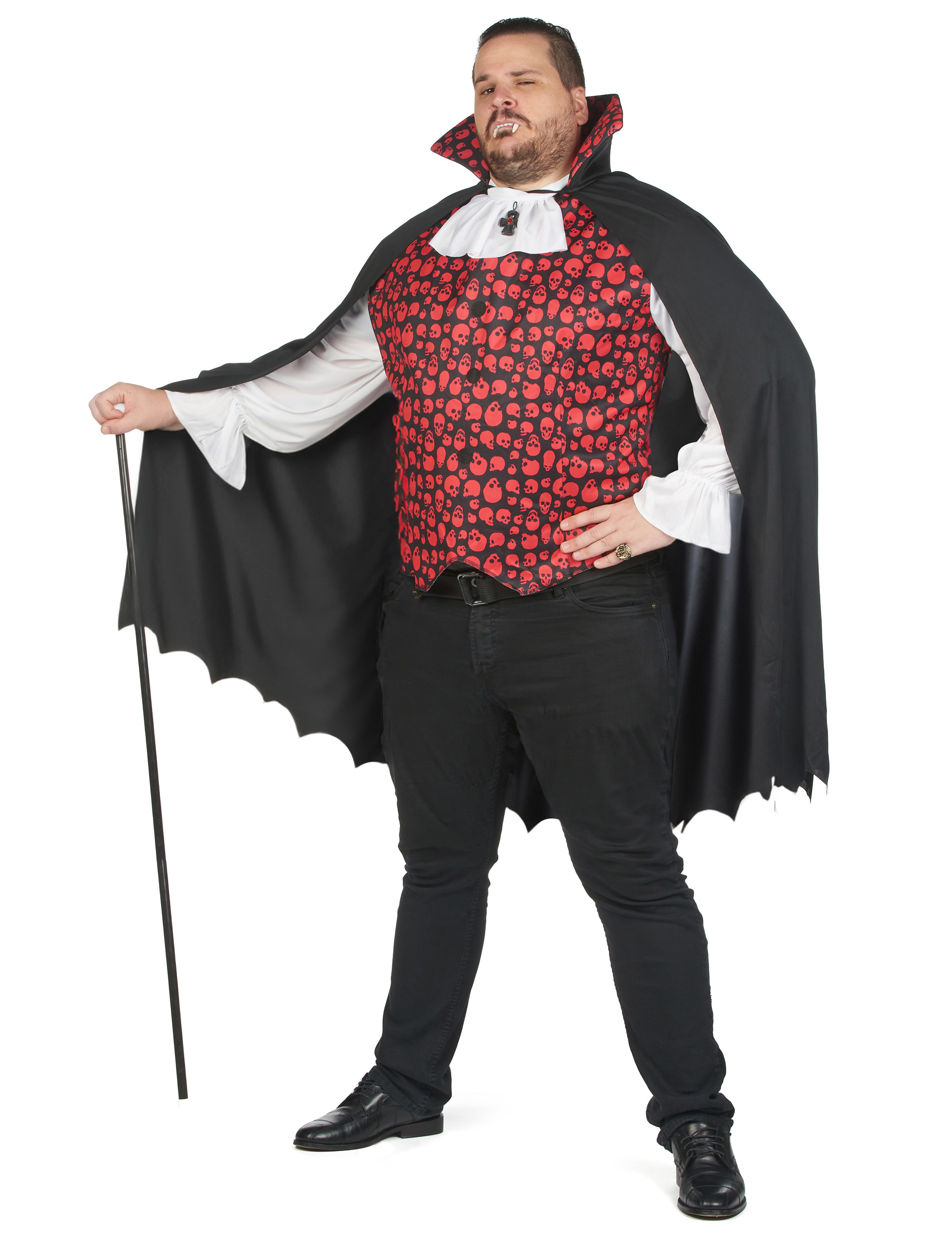 Vampirkostüm für Herren Plus Size 2-teilig schwarz-rot-weiß von KARNEVAL-MEGASTORE