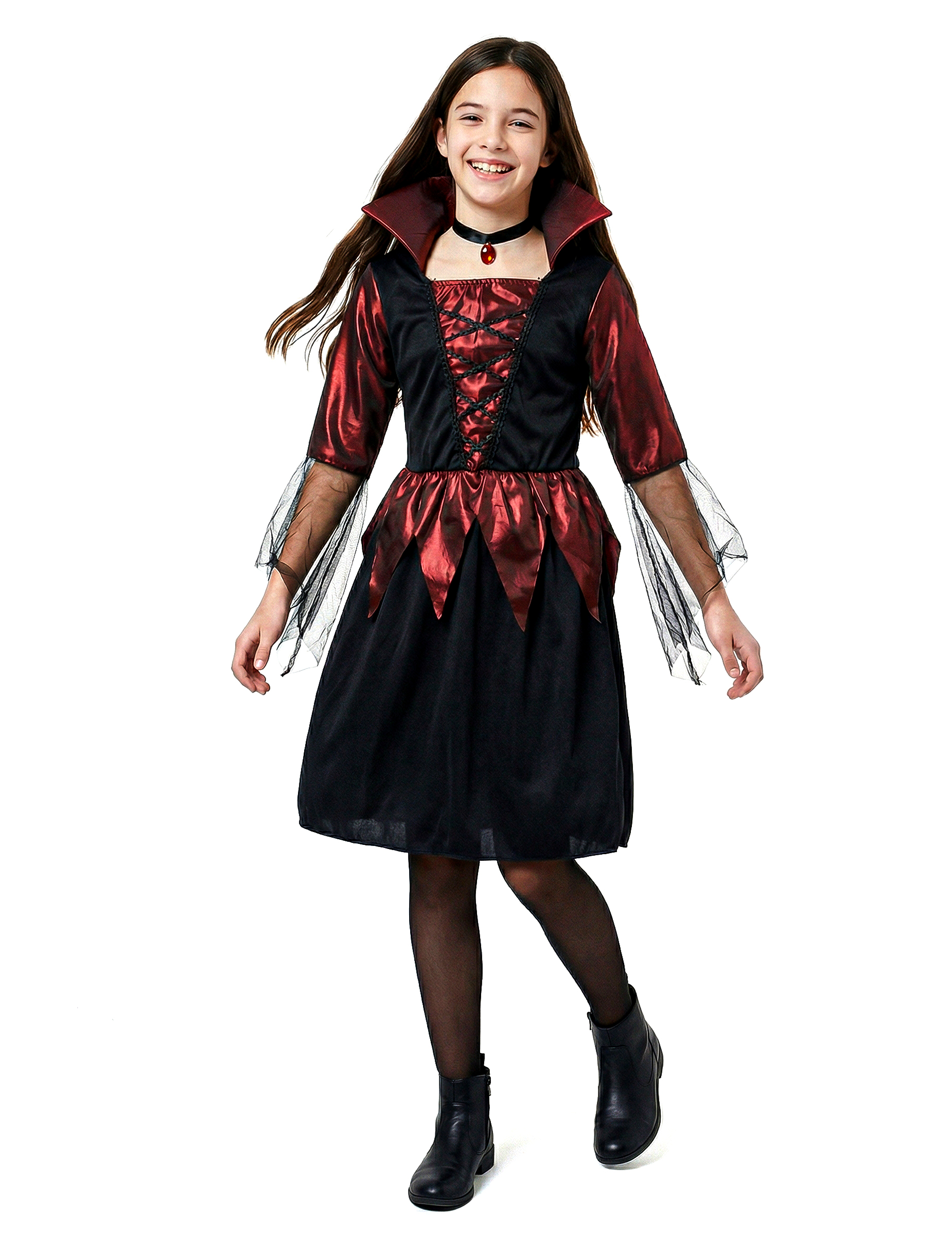 Vampirlady Halloween Kinderkostüm schwarz-rot von KARNEVAL-MEGASTORE