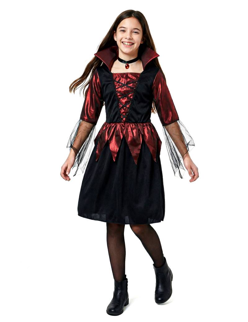 Vampirlady Halloween Kinderkostüm schwarz-rot von KARNEVAL-MEGASTORE