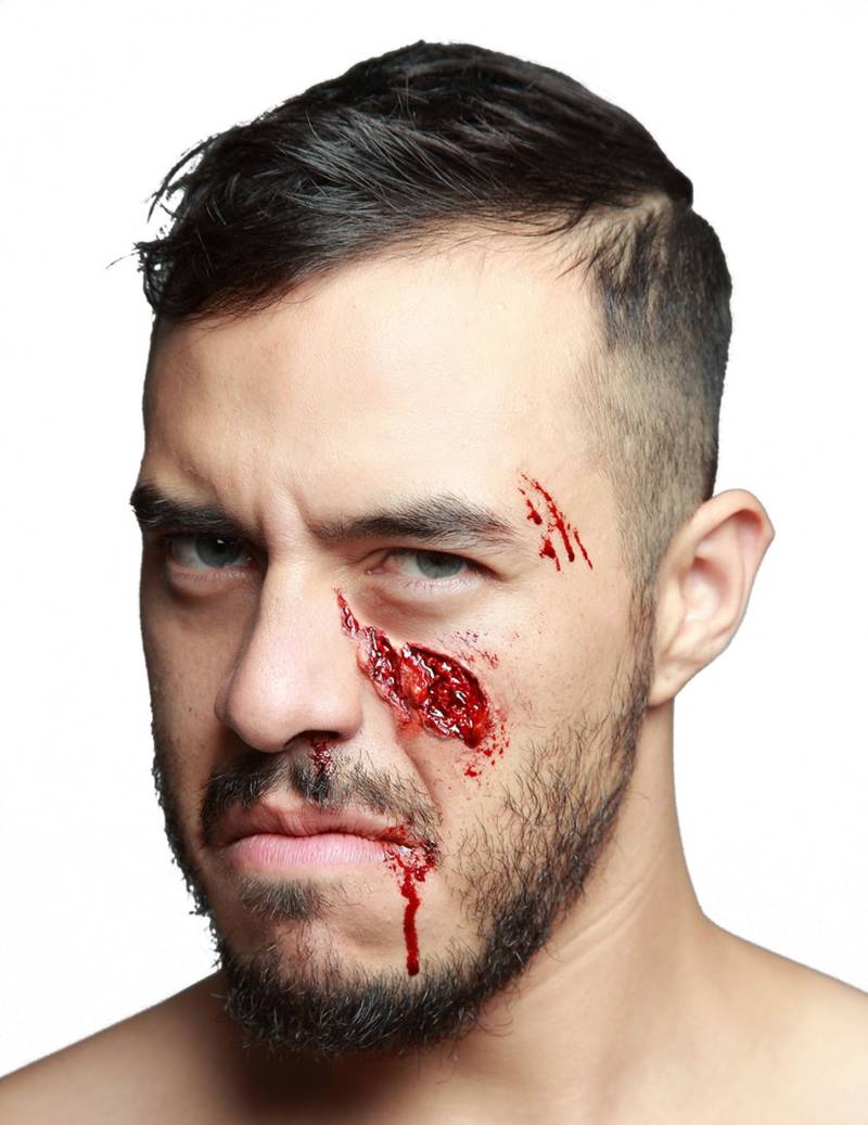 Verletzte Wange Horror Make-up Halloween haut von KARNEVAL-MEGASTORE