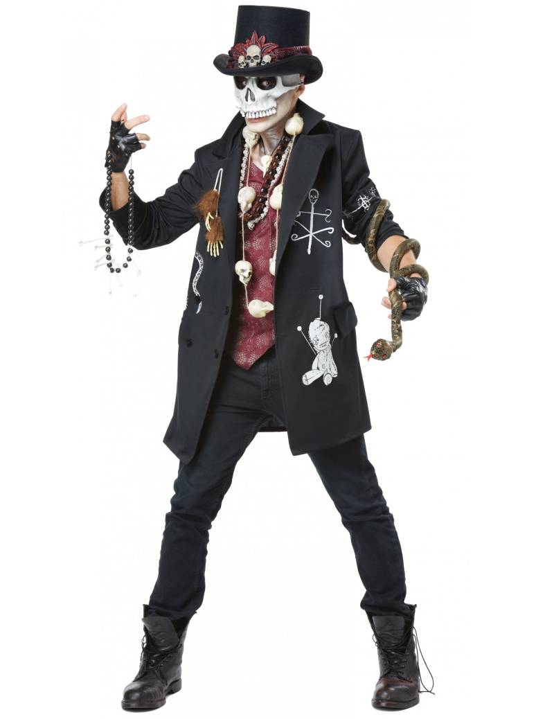 Voodoo Priester Halloweenkostüm Zauberer schwarz-burgund von KARNEVAL-MEGASTORE