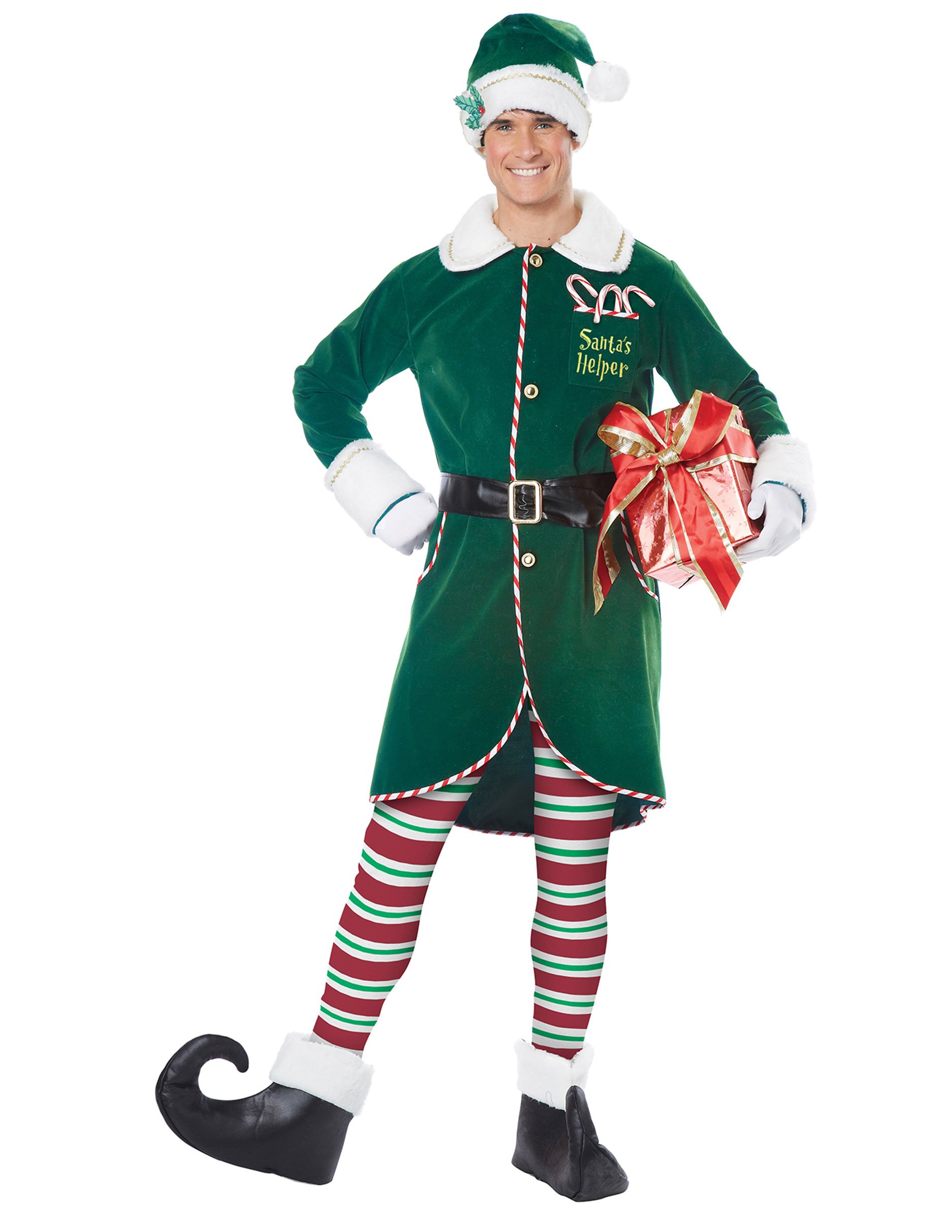 Weihnachtself-Herrenkostüm für Weihnachten grün-weiß-rot von KARNEVAL-MEGASTORE