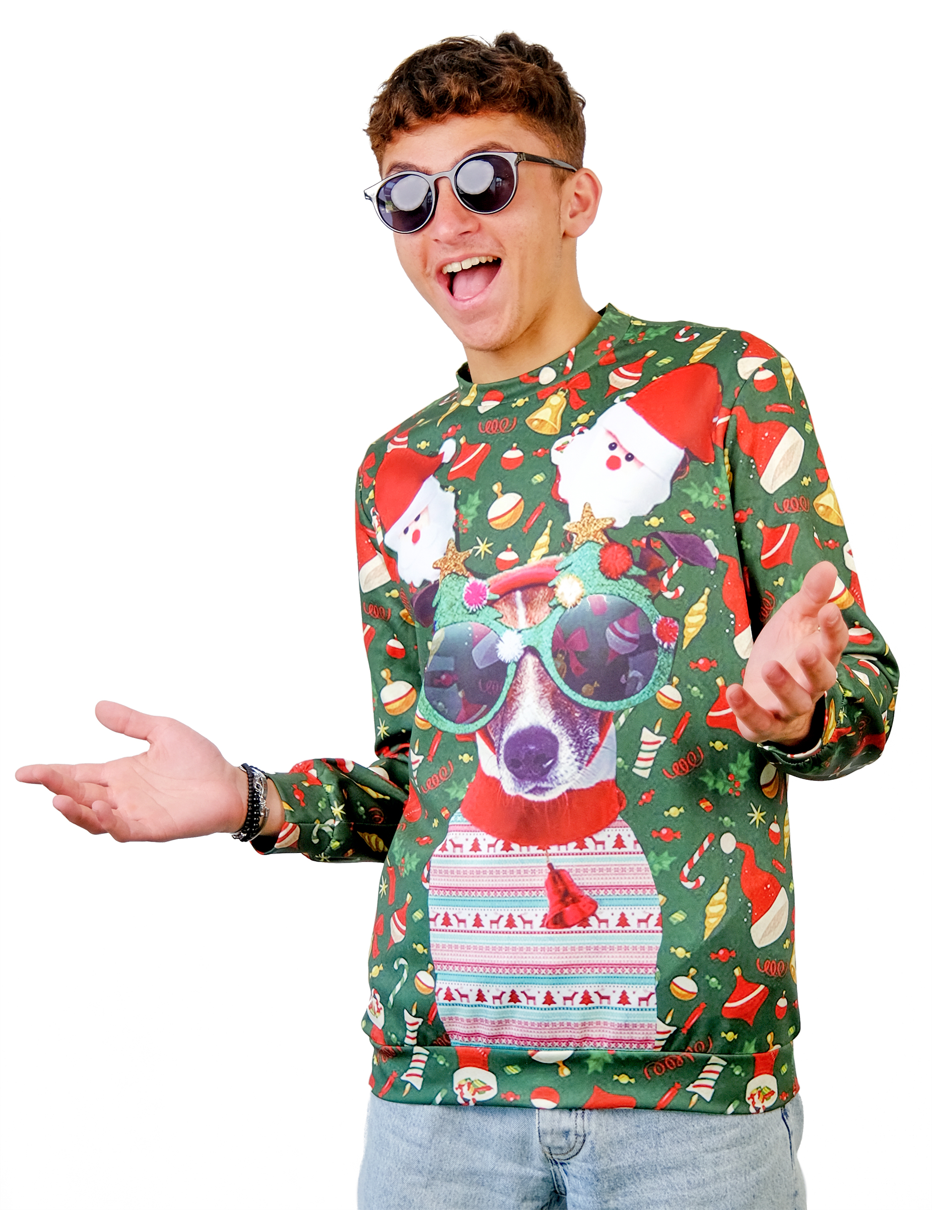 Weihnachtspullover Motiv Basic für Damen Grün von KARNEVAL-MEGASTORE