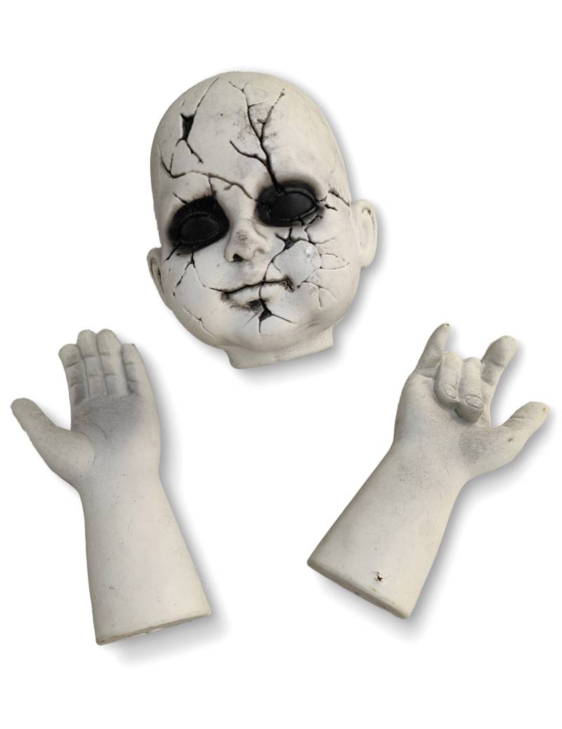 Weiße Puppenteile Kopf und Hände Deko 14 cm von KARNEVAL-MEGASTORE