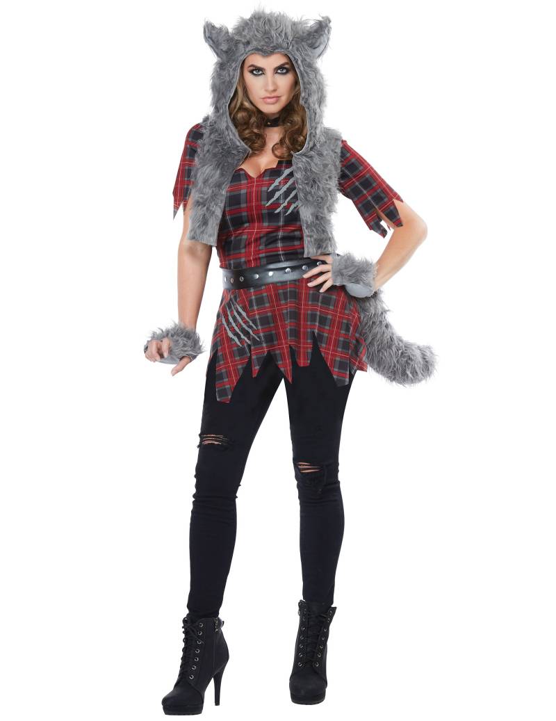 Werwolf-Kostüm für Damen Halloween-Kostüm rot-grau Werwolf-Kostüm für Damen Halloween-Kostüm rot-grau von KARNEVAL-MEGASTORE