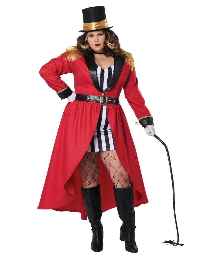 Zirkusdirektorin Kostüm Übergröße rot-schwarz-weiß Gold von KARNEVAL-MEGASTORE