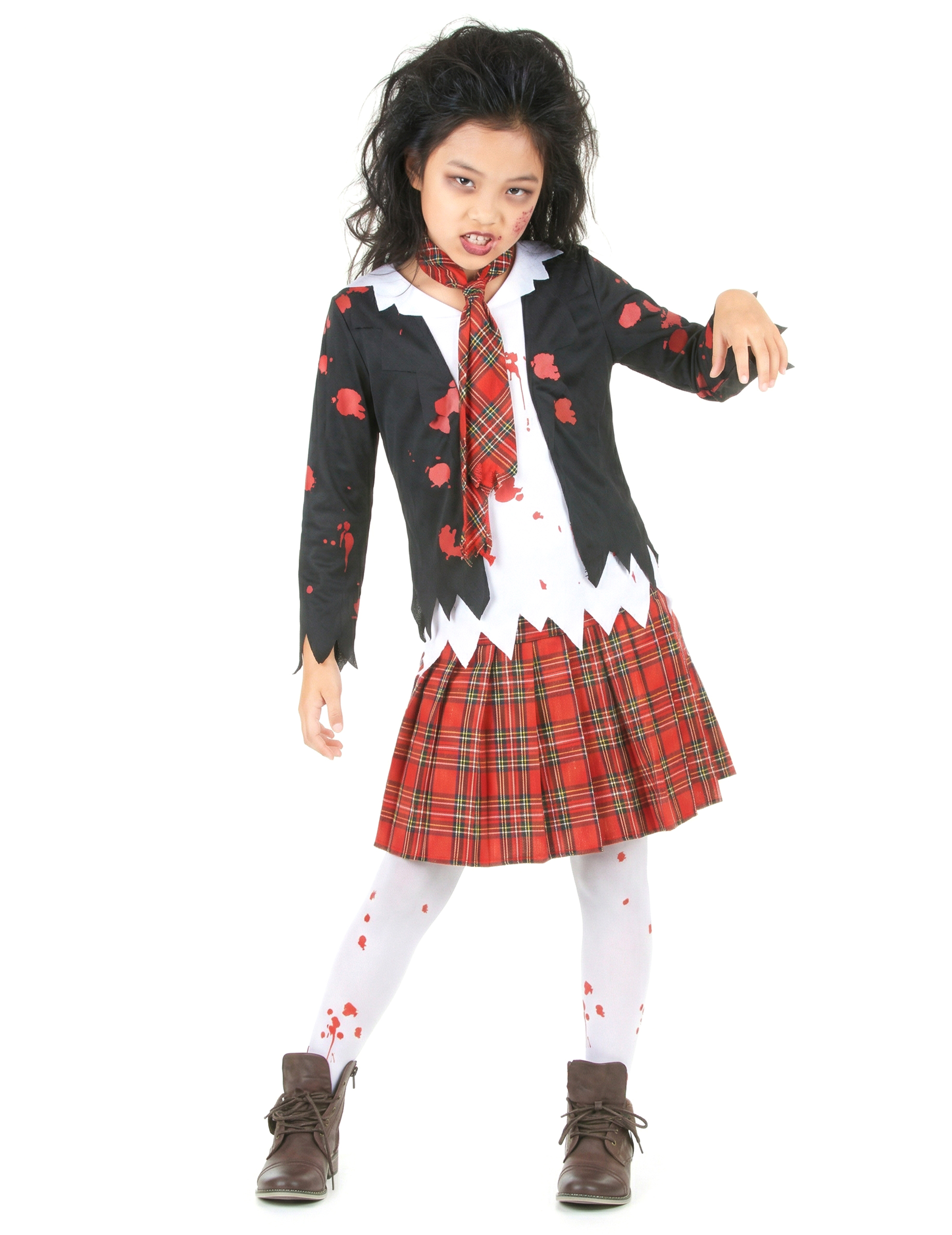 Zombie-Schülerin Halloween-Mädchenkostüm schwarz-weiss-rot von KARNEVAL-MEGASTORE