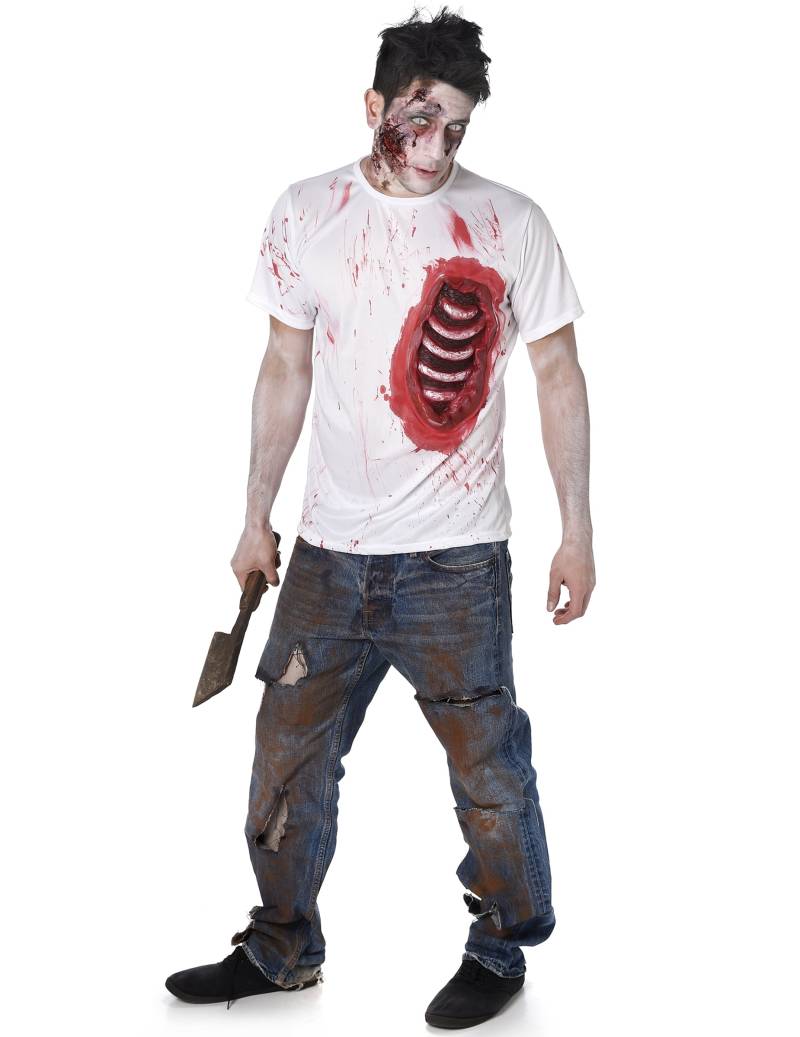 Zombie T-Shirt mit Rippen Halloween weiss-rot Zombie T-Shirt mit Rippen Halloween weiss-rot von KARNEVAL-MEGASTORE