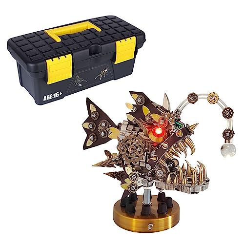 KAROON 3D Metall Puzzle, 3D Steampunk Mechanische Laterne Fisch Modell, Bunte Wechselnde Lampe Kreatives Trendy Spielzeug (700PCS) von KAROON