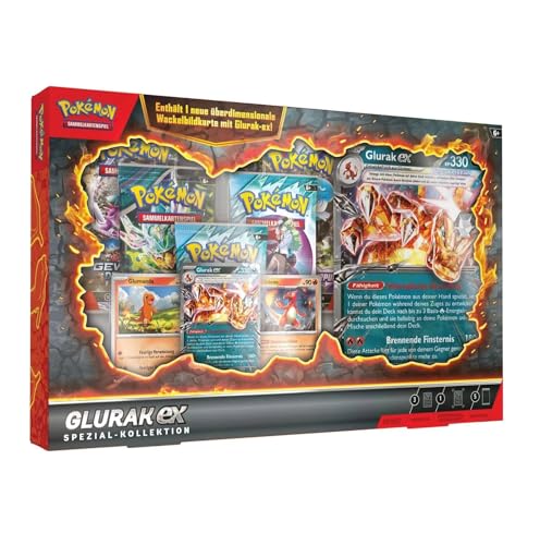 Pokémon Glurak‑ex Spezial‑Kollektion – Deutsch | 1 Promo‑Glurak‑ex + 2 Glumanda/Glutexo Holos + 5 Booster + Kartendeck Aufbewahrungsbox für Sammelkarten (Bundle) von KARTENDECK