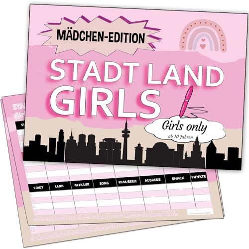 KARTENVERSAND24 Stadt Land Girls als Geschenke Geschenk für Teenager Mädchen ab 10 11 12 Jahre zum Geburtstag Fluss Block Coole Edition Spiel DIN A4 (Girls) von KARTENVERSAND24