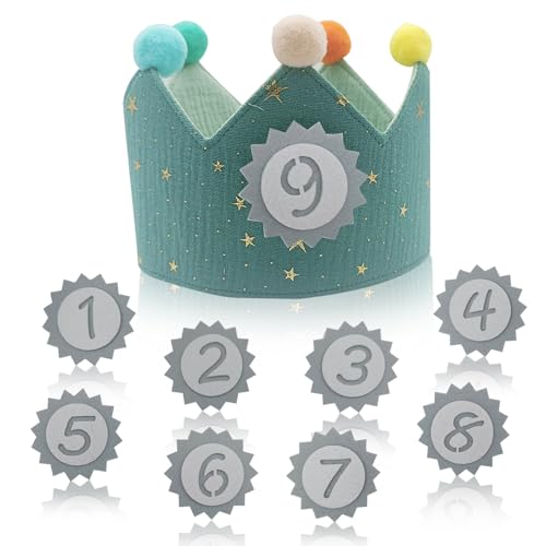 KASESSS Geburtstagskrone Mädchen & Junge, Krone Geburtstag mit Auswechselbaren Zahlen von 1-9, Sterne Stoffkrone Geburtstag, Party Deko Geburtstags Krone, Geburtstagskronen für den Kindergeburtstag von KASESSS
