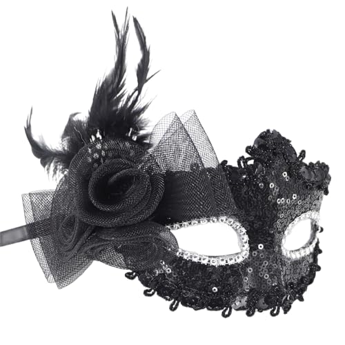 KASFDBMO Damen-Kostüm mit Blumenmuster, Venezianer, Halloween, Karneval, Party, Tanz, Abschlussball, halbes Gesicht von KASFDBMO