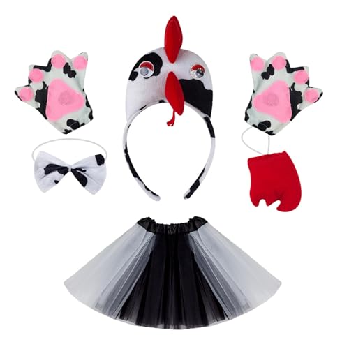 KASFDBMO Huhn-Kopfbedeckung, Hahn, Stirnbänder, Fliege, Handschuhe, Rock, Huhn-Kostüm-Set, Tierhaarreifen für Erntedankfest KASFDBMO Huhn-Kopfbedeckung, Hahn, Stirnbänder, Fliege, Handschuhe, Rock, Huhn-Kostüm-Set, Tierhaarreifen für Erntedankfest von KASFDBMO