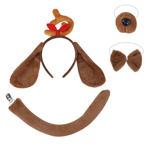 KASFDBMO Hundekostüm-Set mit Stirnband, Nasenschwanz, Fliege, Handschuh und Rock, für Kinder, Jungen, Mädchen, Weihnachten, Halloween von KASFDBMO